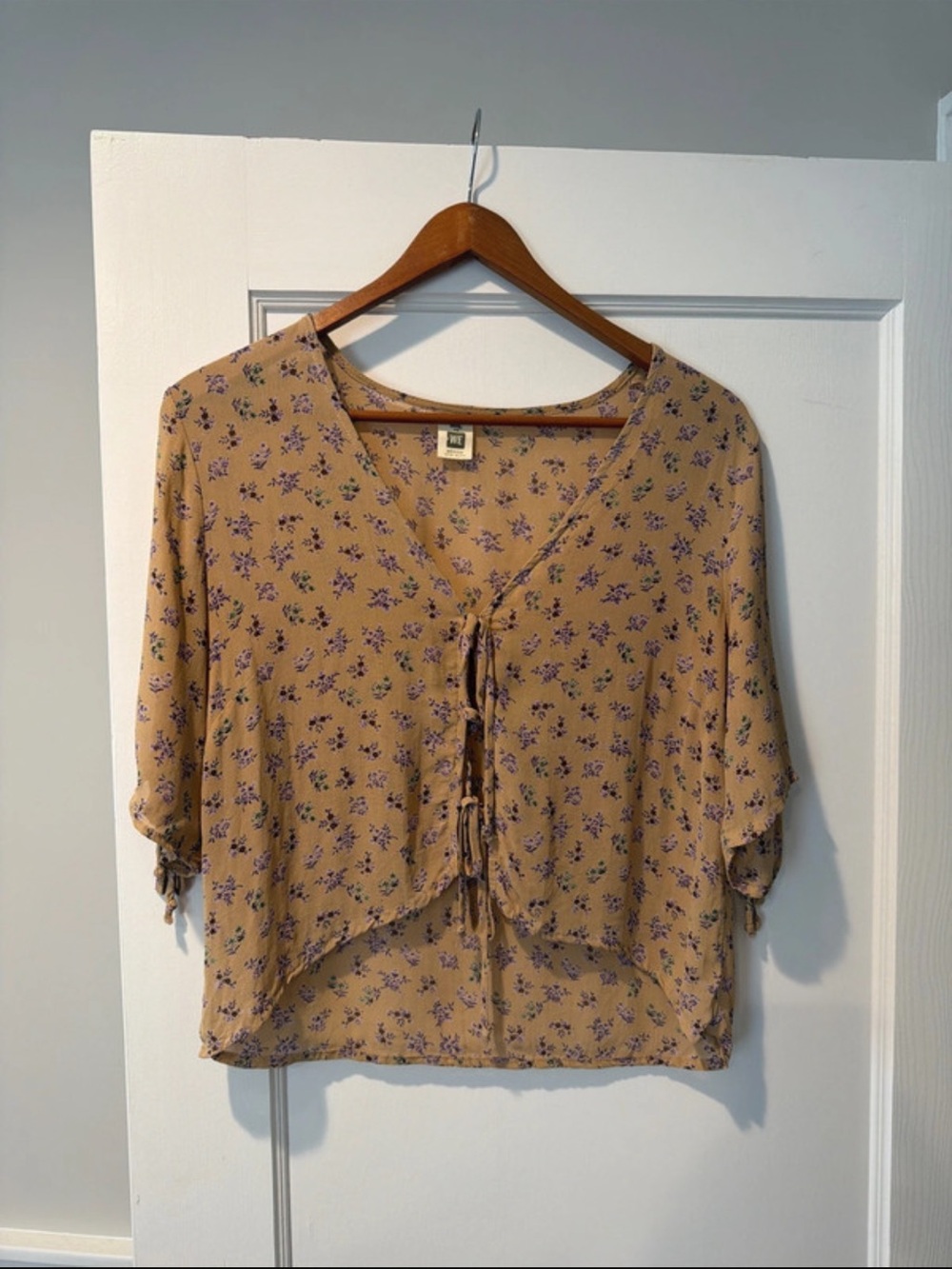 Me to We Flowy Floral Self Tie-Front semi sheer top - whimsy fairy